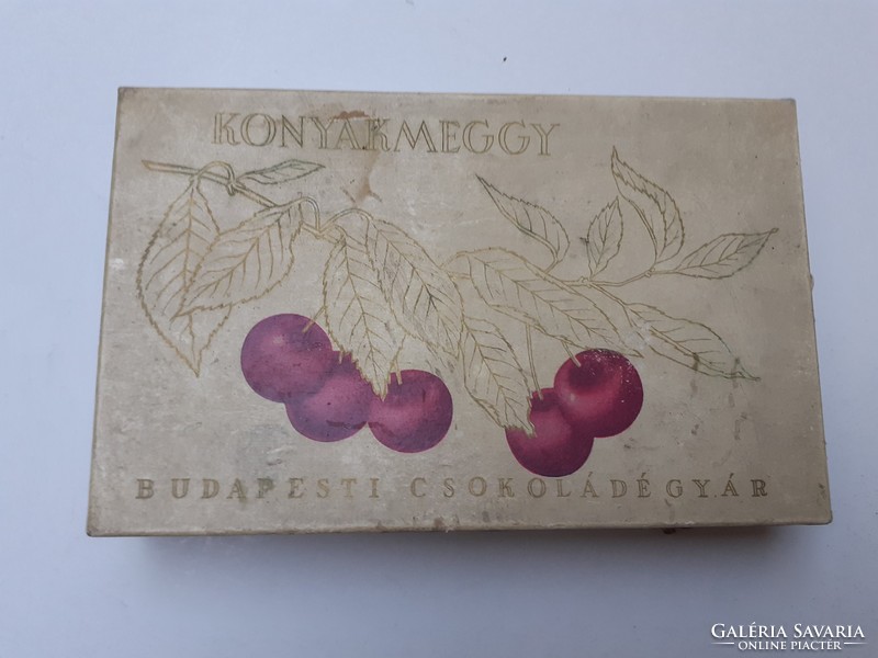 Retro bonbonos Konyakmeggy doboz Budapesti Csokoládégyár papírdoboz