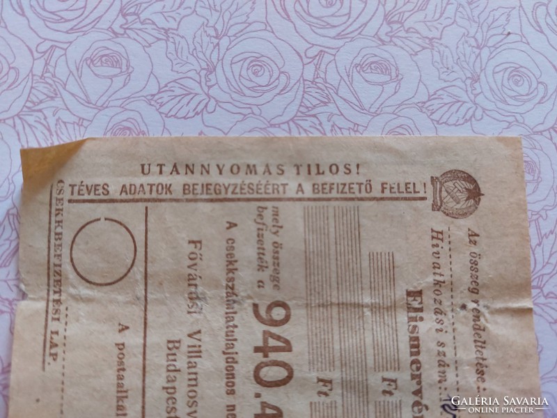 Old check Hungarian National Bank check payment form
