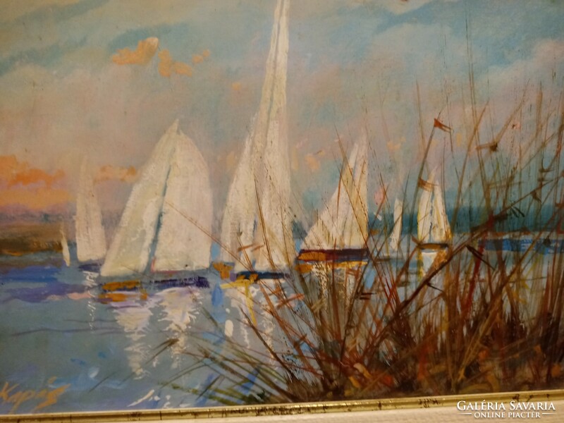 Sailboats - catch l. Tamás painting in a nice frame 50x40 cm