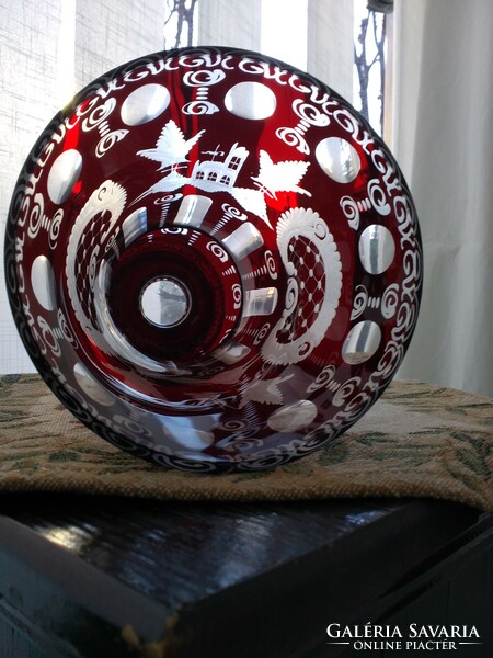 Egermann rubinvörös cseh Bohemia váza, 25 cm