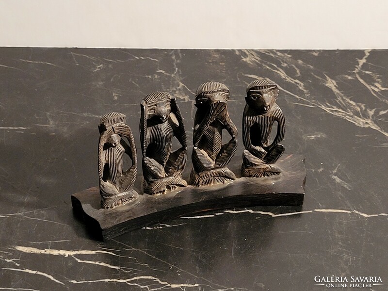 The 4 wise monkeys carved wood 14.5x8.5cm does not see does not hear does not speak does not do bad 3 three