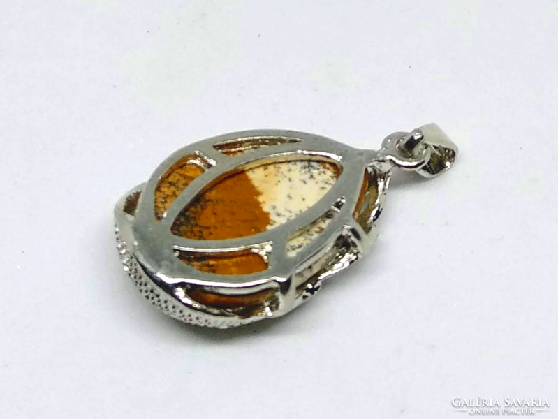 Image jasper mineral drop cabochon, Tibetan silver peacock socket pendant f19478