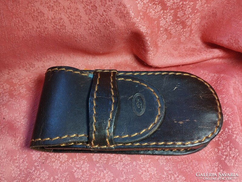 Antique leather pen holder, glasses holder