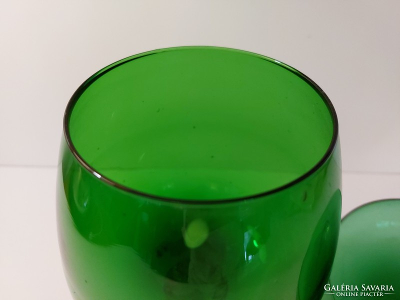 Modern zöld üveg talpas dísztál kínáló kehely 2 db