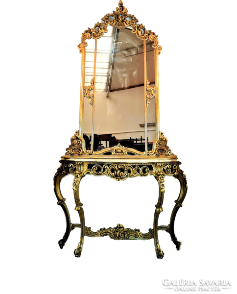 A410 beautiful Italian gilded baroque marble console table with mirror