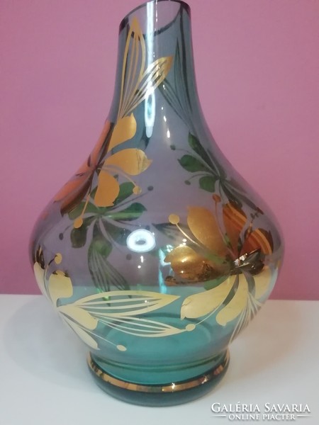 Régi virágmintás üveg váza