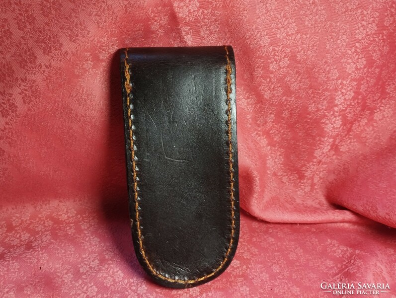 Antique leather pen holder, glasses holder