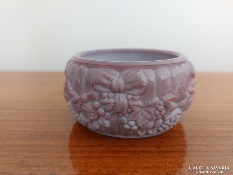 Old bohemia curt schlevogt purple glass box with embossed bow fruit pattern bonbonier