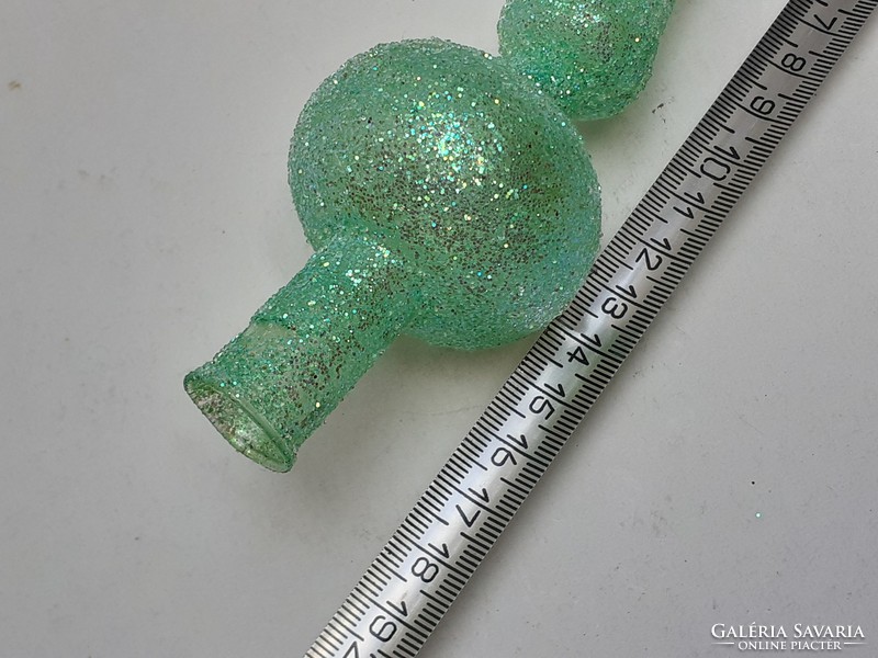 Retro glass Christmas tree decoration with green glitter old top glass decoration
