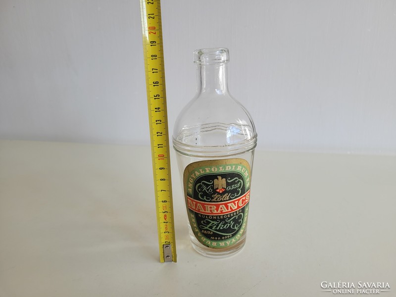 Old retro Angyalföldi rum and liqueur factory bottle green orange liqueur specialty glass