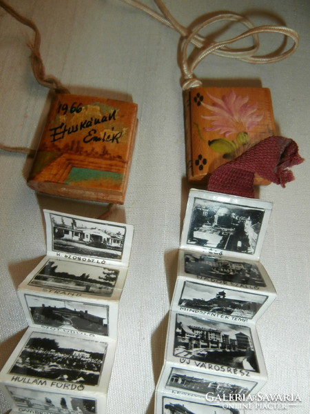 Miniature souvenir with city photos in a book-shaped wooden holder, 60s