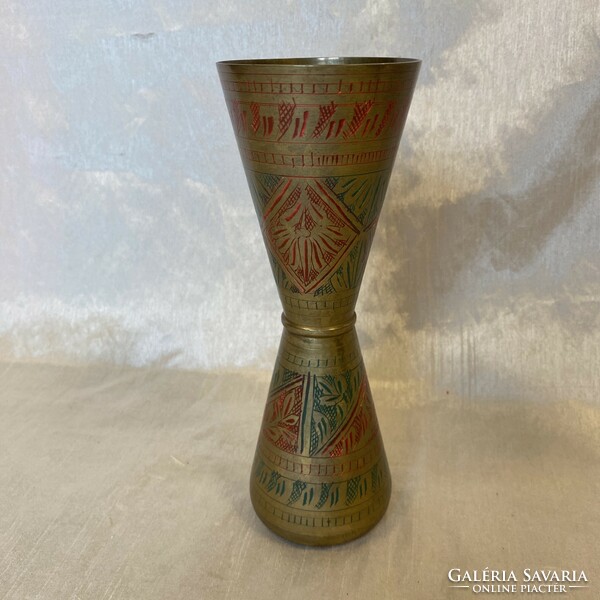 Copper vase with a painted oriental motif