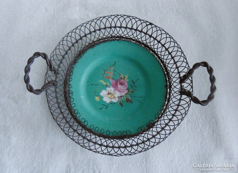 Offering antique woven metal and hand-painted porcelain decorative baskets