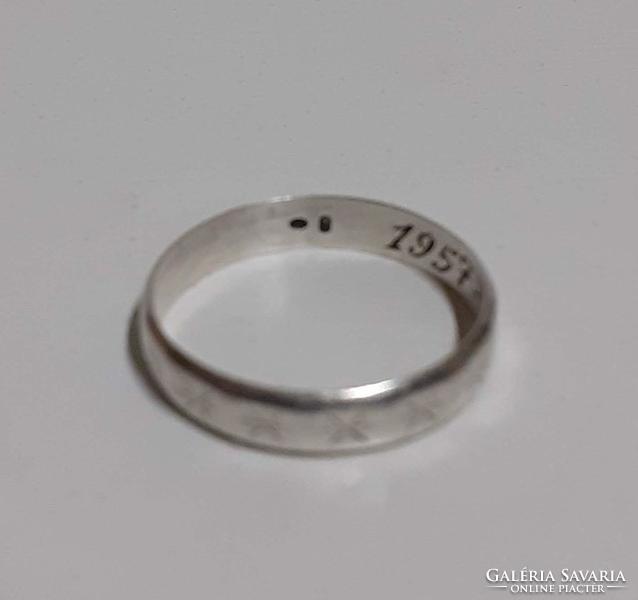 Old engraved marked silver large wedding ring