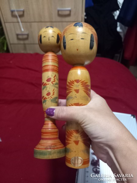 Extremely valuable marked 2-piece pair of Japanese kokeshi wooden dolls in one 26cm!