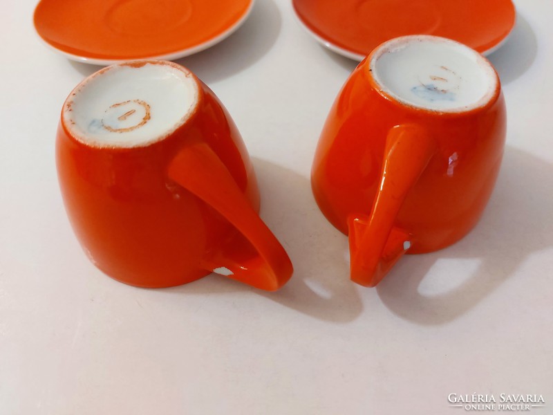 Régi piros Zsolnay porcelán kávés art deco mokkás csésze 2 db