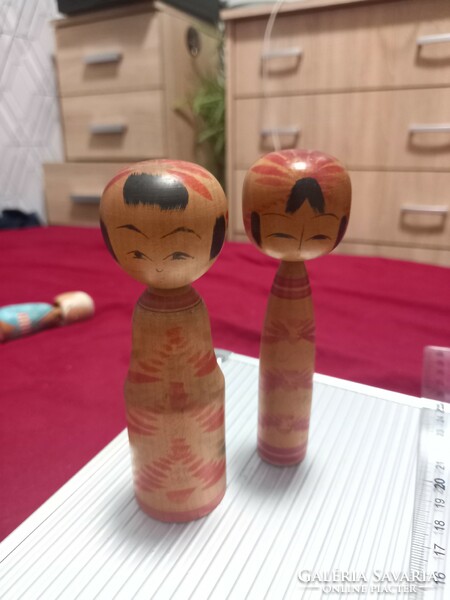 Extremely valuable marked pair of 2 Japanese kokeshi wooden dolls in one!