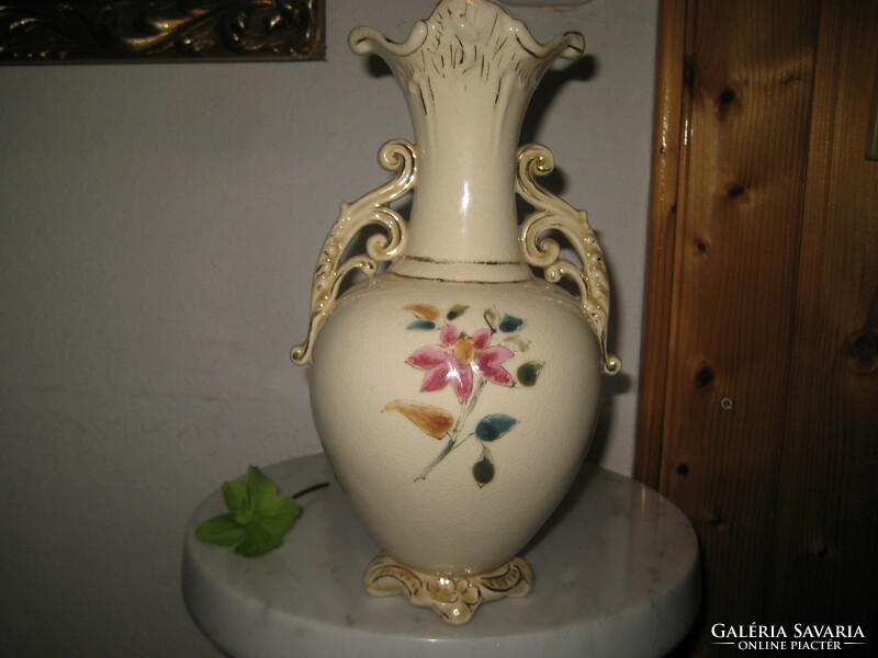 Beautiful Teplice hand-painted majolica vase bw / brüder wiillner/ 26 cm, perfect condition