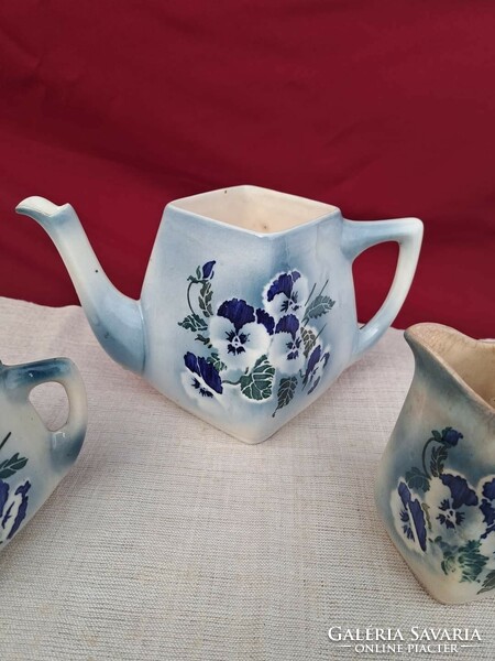 Extra rare earthenware pansy floral beautiful collector's teapot sugar holder