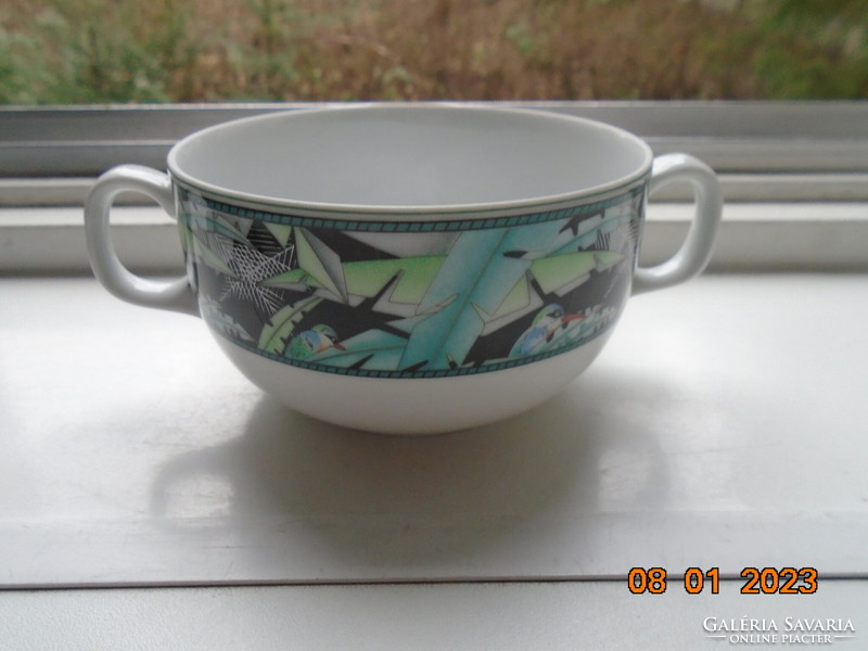 Modernist abstract soup cup with bird patterned ears