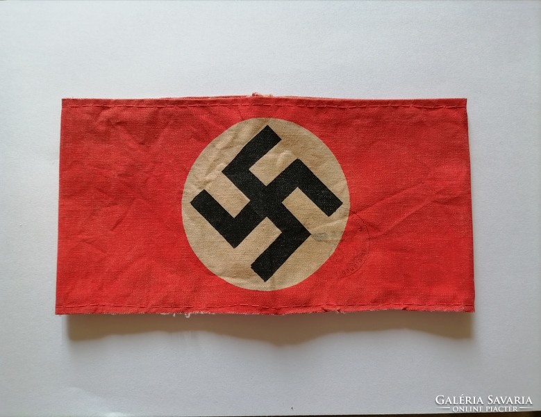 Náci, horogkeresztes NSDAP karszalag - SS pecsét, RZM címke