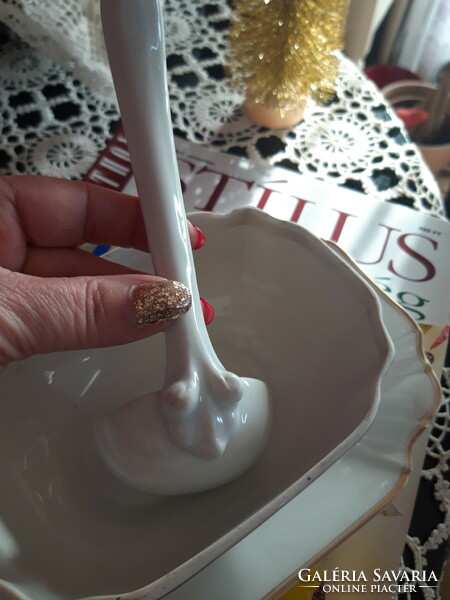 A wonderful baroque porcelain sauce bowl and spoon