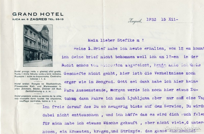 Grand hotel zagreb letterhead