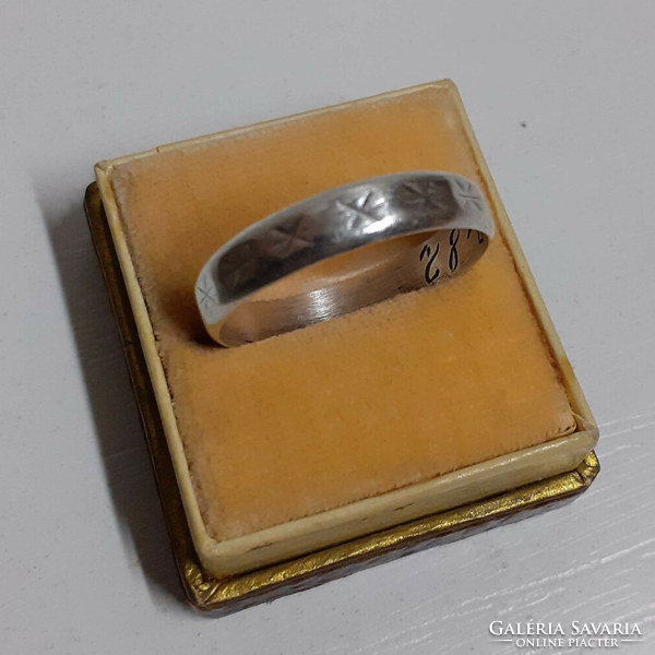 Old engraved marked silver large wedding ring