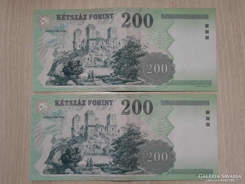 200 forint 2007 FA sorozat sorszámkövető pár aUNC ropogós bankjegyek