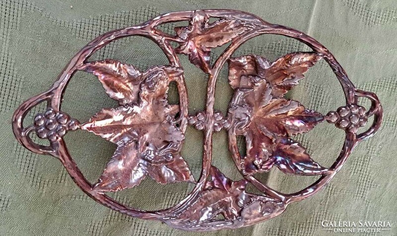 Eosin-glazed serving bowl with grape leaf motif