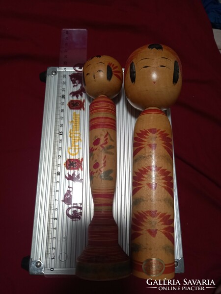 Extremely valuable marked 2-piece pair of Japanese kokeshi wooden dolls in one 26cm!