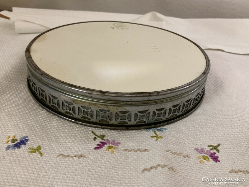 Antique tray/tray with faience inlay