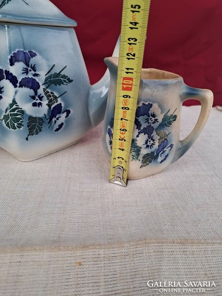 Extra rare earthenware pansy floral beautiful collector's teapot sugar holder