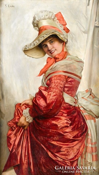 Giovanni costa - girl in red dress - canvas reprint