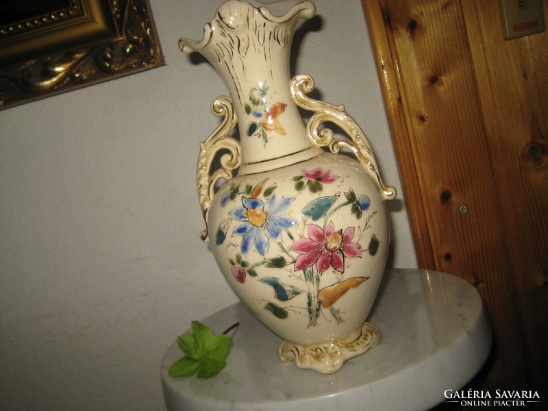 Beautiful Teplice hand-painted majolica vase bw / brüder wiillner/ 26 cm, perfect condition