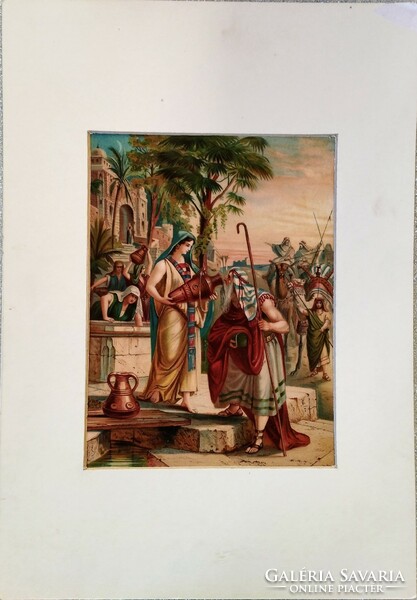 Eliezer tests Rebecca (color lithograph)