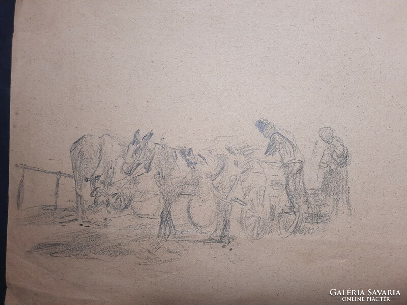 Egerváry potemkin branch: charioteers, old pencil drawing j.N.