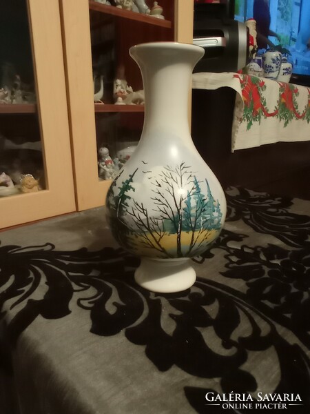 20 cm magas téli táj jelenetes jelzett váza
