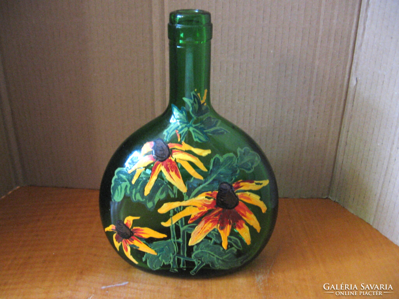Retro green sunflower bottle