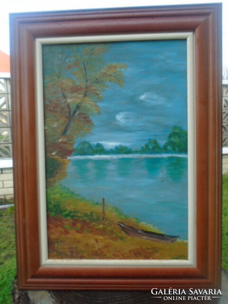 Pintér József Béla (1922-2002)" Dunapart "kerettel 53 x  39 cm örök garancia