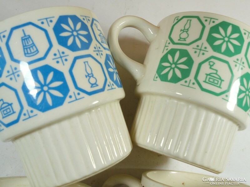 4 old vintage marked diamond glazed ceramic mugs - made in the USA - before the 1960s