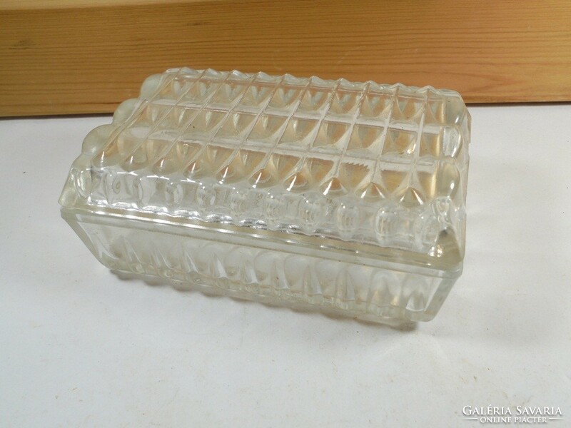 Old retro crystal-effect domed glass ashtray with lid, ash tray, box - approx. 1970-80
