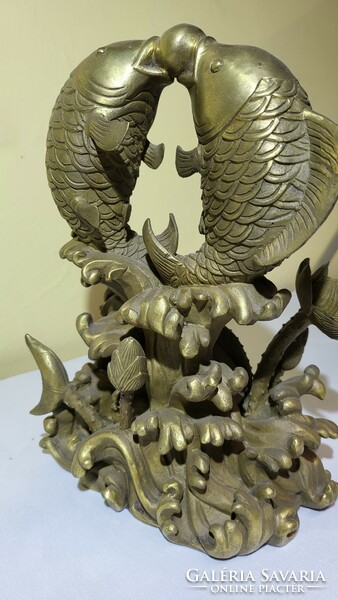 Chinese lucky carp antique copper statue