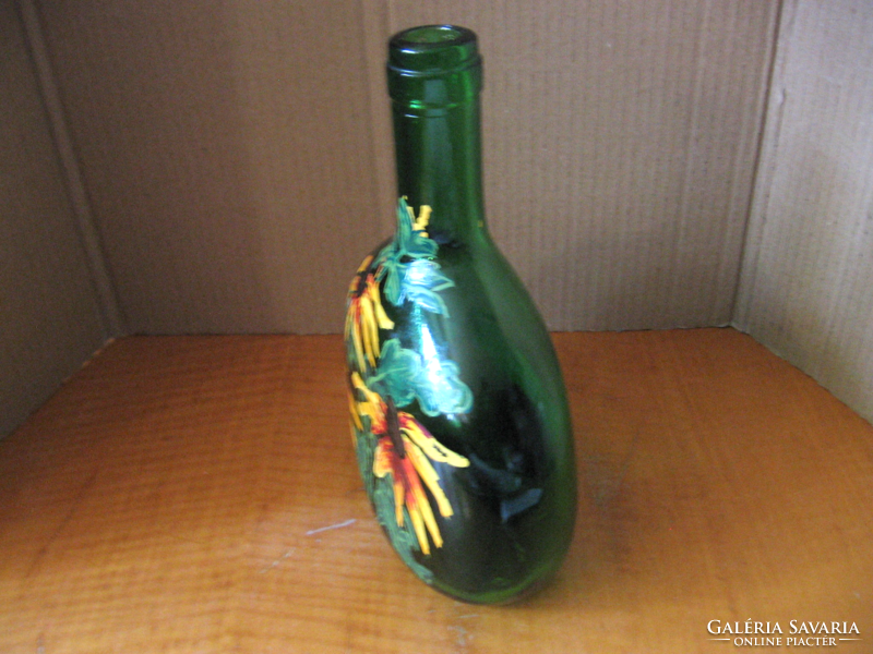 Retro zöld napraforgós palack