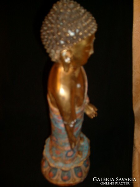 E32 approx. 200 years old antique gilded bronze Buddha ++ with engobe painting, a real curiosity 47 cm 4560 gr