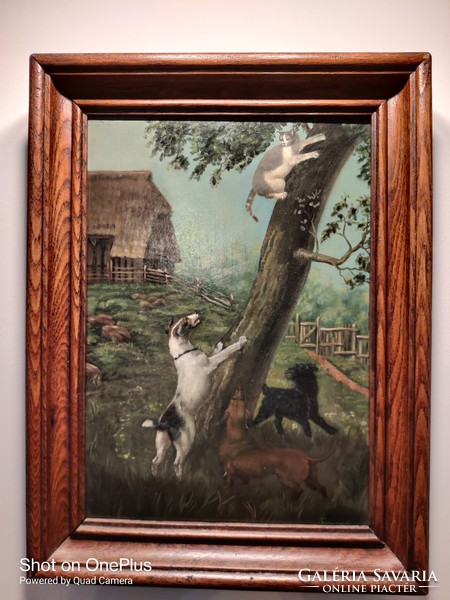 I'll catch you anyway! XX. A cheerful painting from the 19th century is for sale