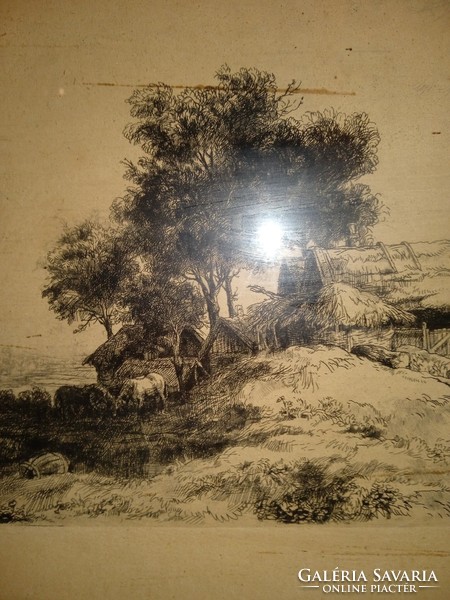 Greek rezső (1930-2014) farmhouse etching