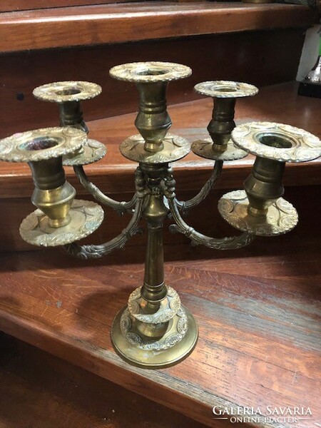 Candle holder made of bronze, 5 branches, old, height 30 cm.
