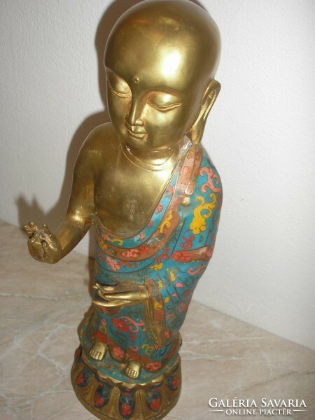 E32 antique gold-plated 200-year-old bronze Buddha statue compartment process + engo painting 46 cm 3451 gr