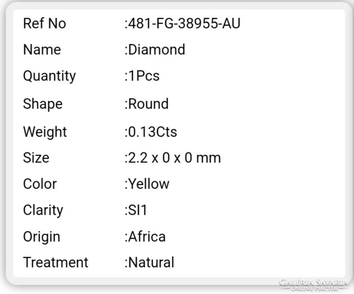 Valódi természetes halvany sárga gyémánt Afrikából! 0.13 ct  SI 1